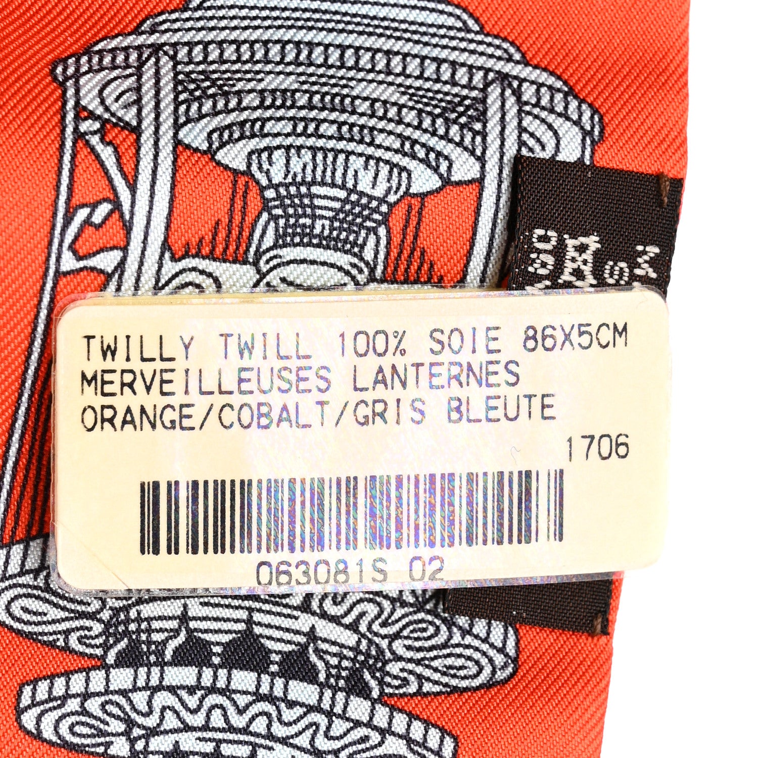Hermes Silk Merveilleuses Lanternes Twilly Orange Cobalt Gris