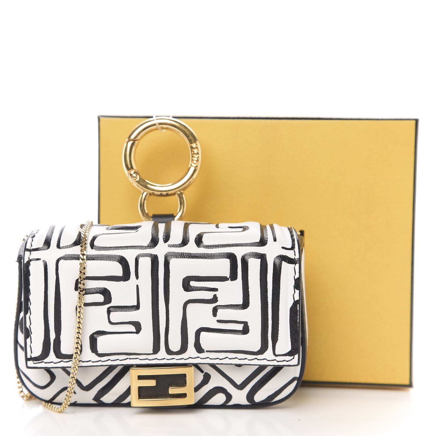 Fendi X JOSHUA VIDES Nappa Vitello King FF Embossed Nano Baguette Charm White Black 10 of 10
