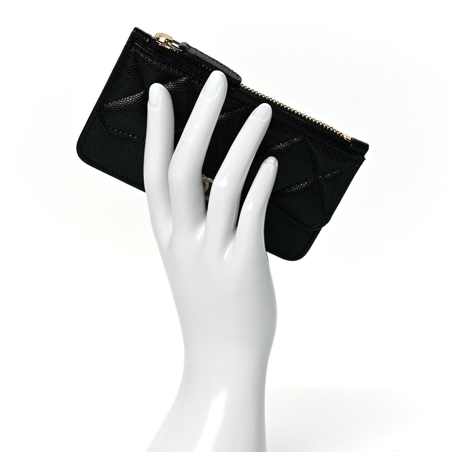 Caviar Quilted Flap Zip Card Holder Black