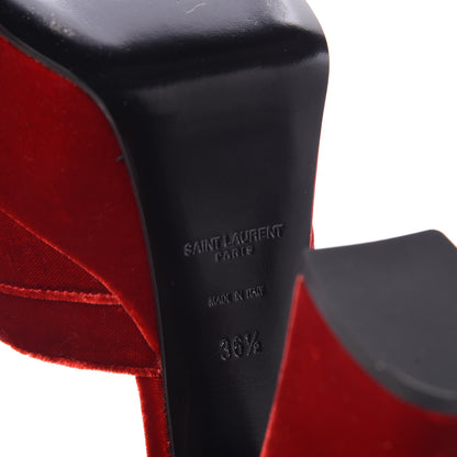 Saint Laurent Crushed Velvet Farrah Platform Sandals 36.5 Red 8 of 9