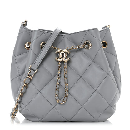 Chanel Lambskin Quilted CC Dweller Drawstring Bucket Bag Light Grey 1 of 10