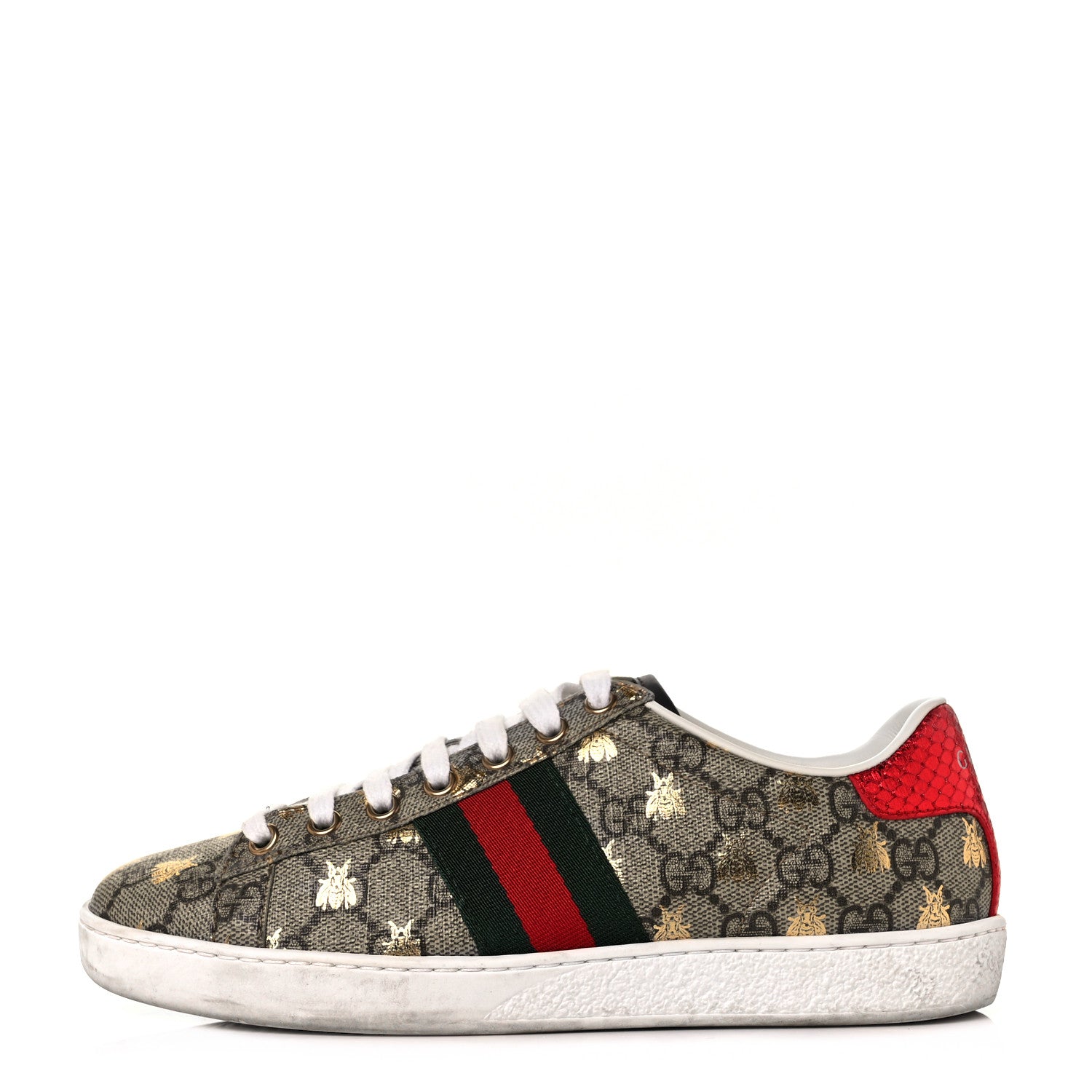 Gucci GG Supreme Monogram Bees Ayers Web Womens Ace Sneakers 35.5 Beige Oro Green Red 1 of 10