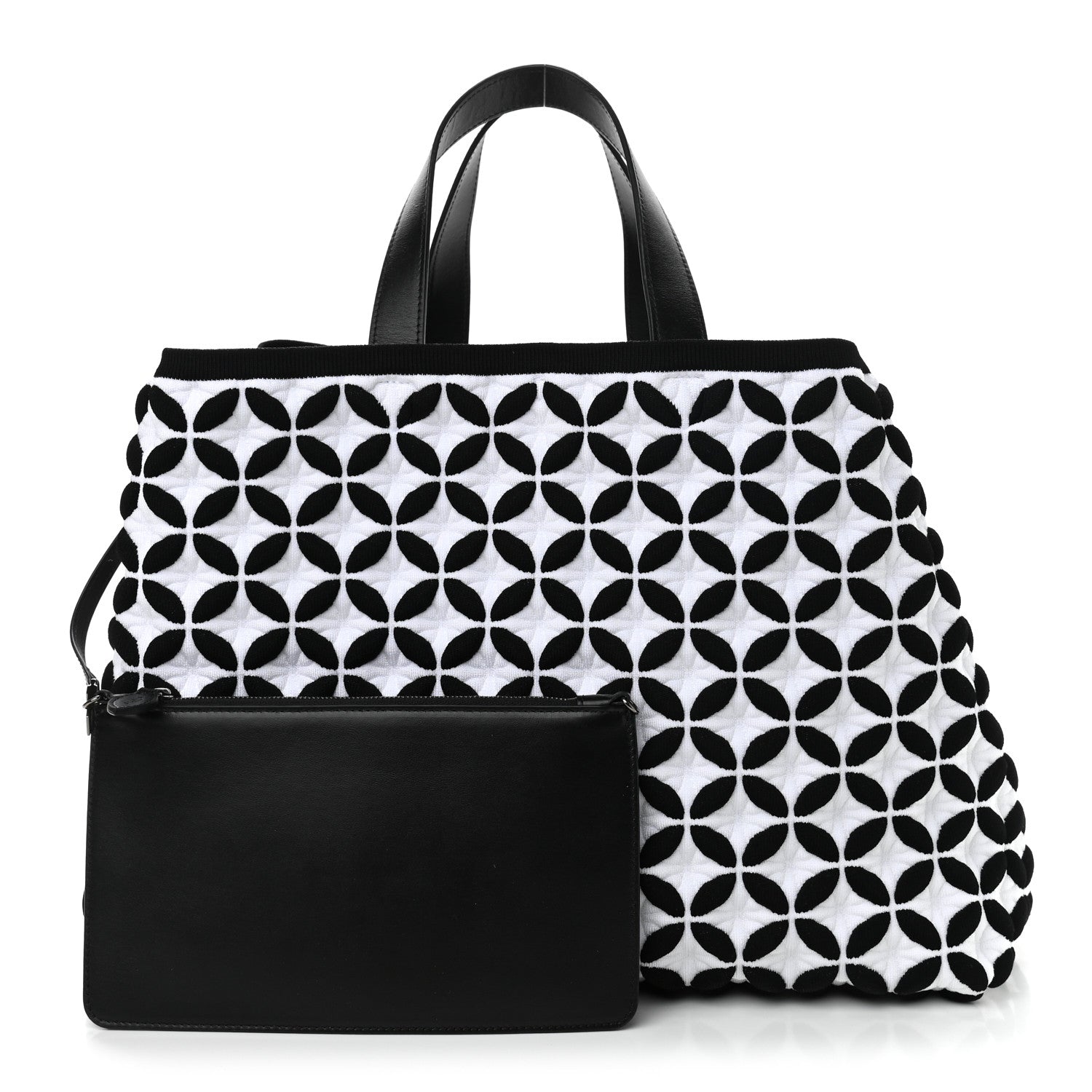 Alaia Knit Calfskin Maille Marco Petale Cabas Tote Black White 1 of 9