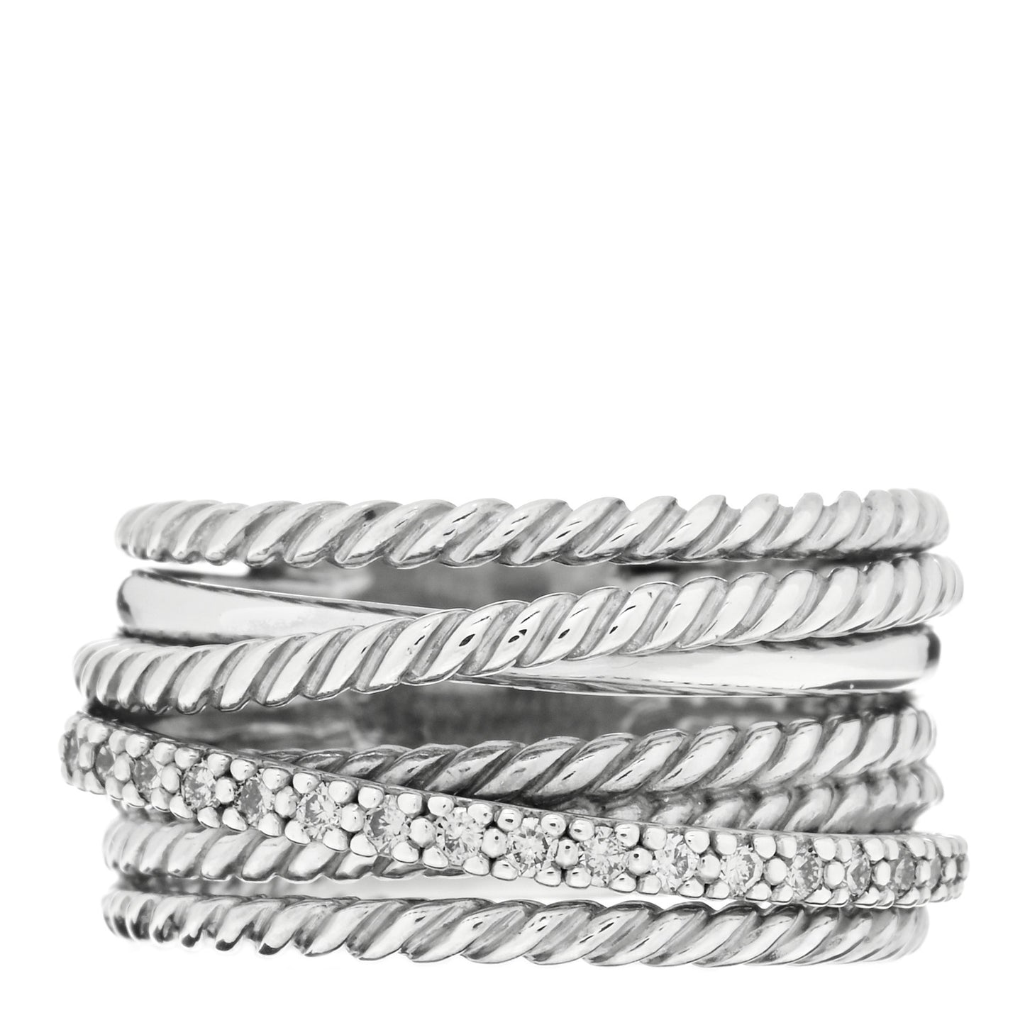 Sterling Silver Diamond 11mm Wide Crossover Cable Ring 54 6.75