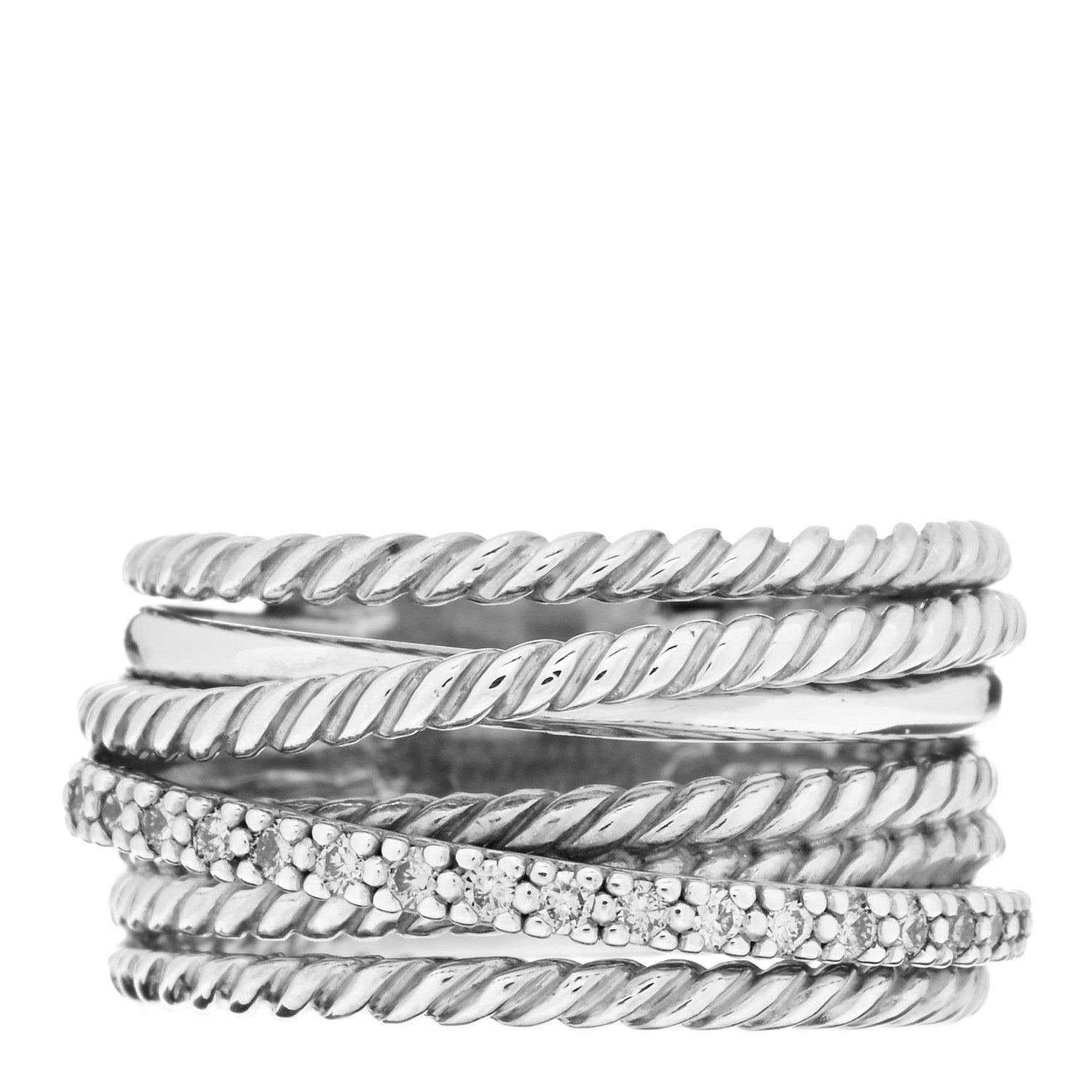 David Yurman Sterling Silver Diamond 11mm Wide Crossover Cable Ring 54 6.75 1 of 4