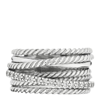 David Yurman Sterling Silver Diamond 11mm Wide Crossover Cable Ring 54 6.75 1 of 4