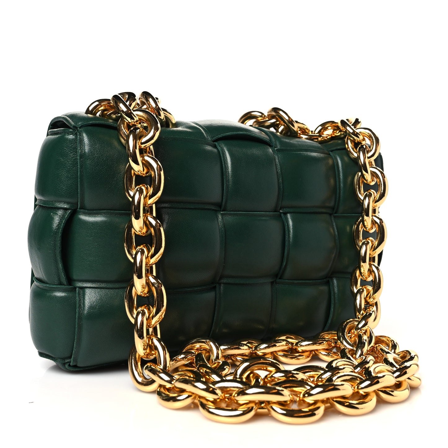 Lambskin Maxi Intreccio Padded Chain Cassette Crossbody Bag Raintree