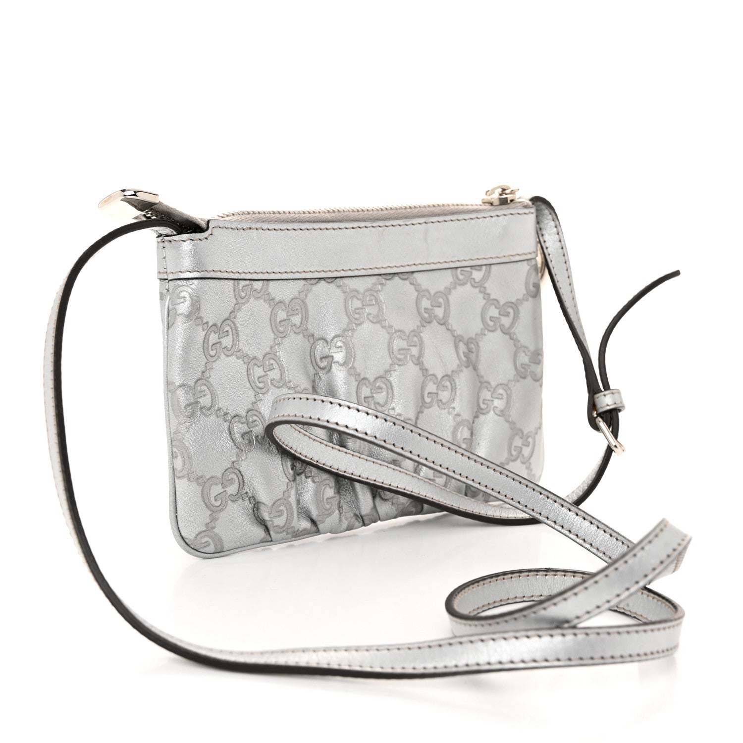 Gucci Metallic Guccissima Small Crossbody Bag Silver 3 of 10