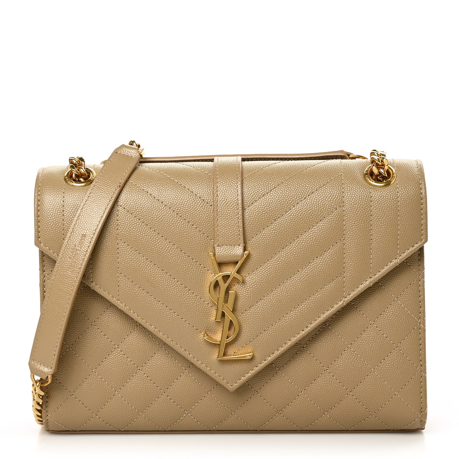 Saint Laurent Grain De Poudre Textured Mixed Matelasse Medium Triquilt Monogram Satchel Dark Latte 1 of 6