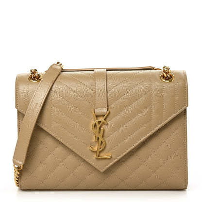 Saint Laurent Grain De Poudre Textured Mixed Matelasse Medium Triquilt Monogram Satchel Dark Latte 1 of 6