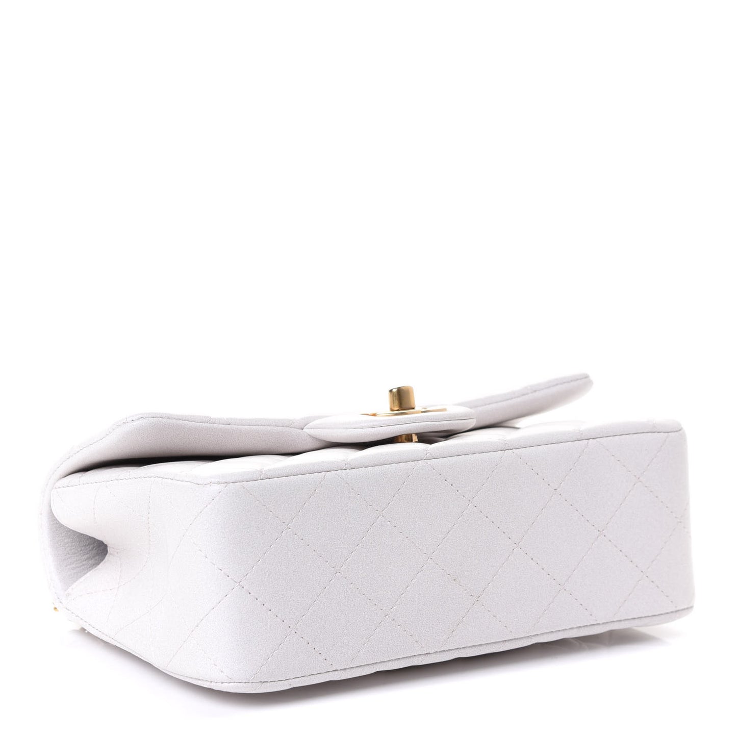 Iridescent Lambskin Quilted Mini Top Handle Rectangular Flap White