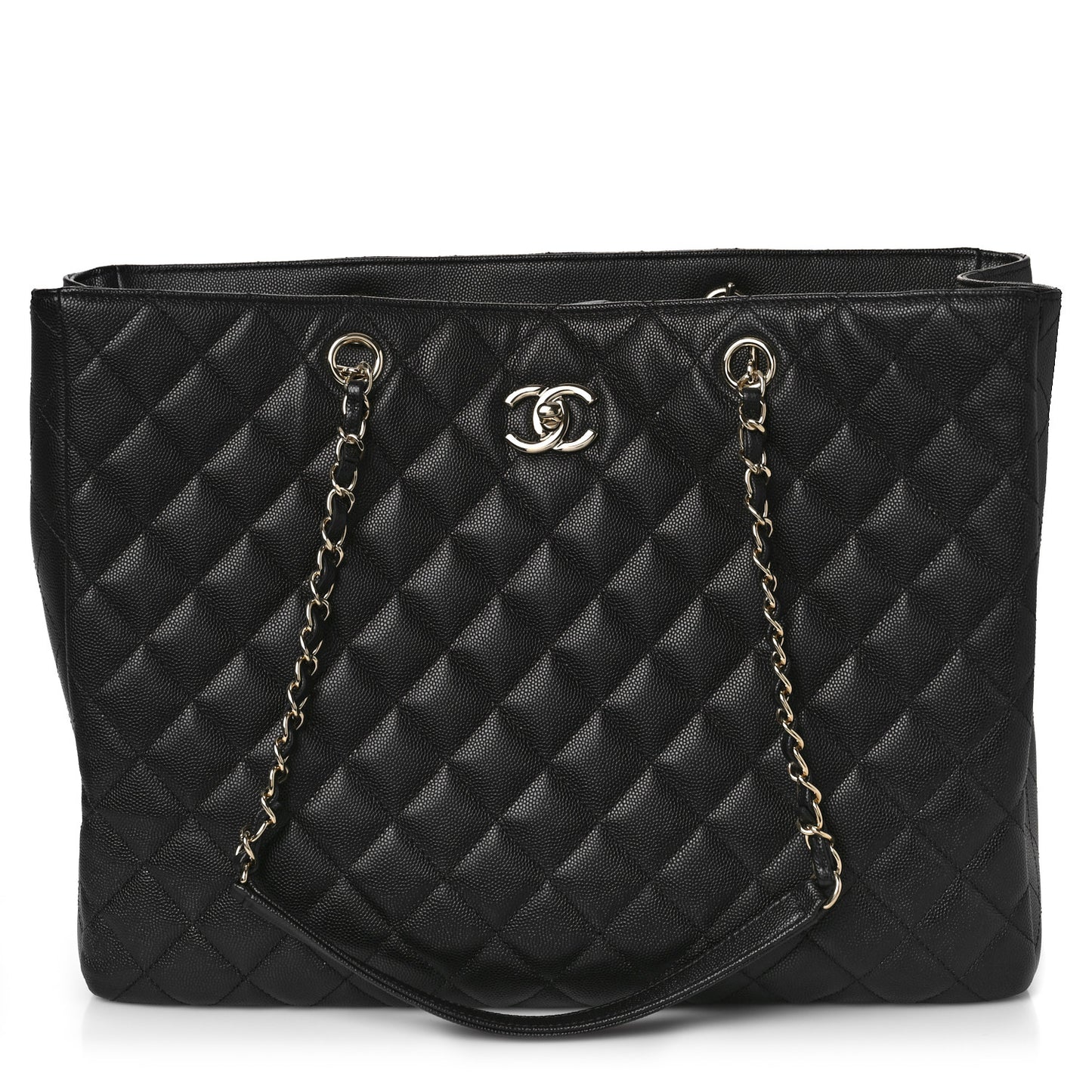 Caviar Quilted Large Shopping Tote Black