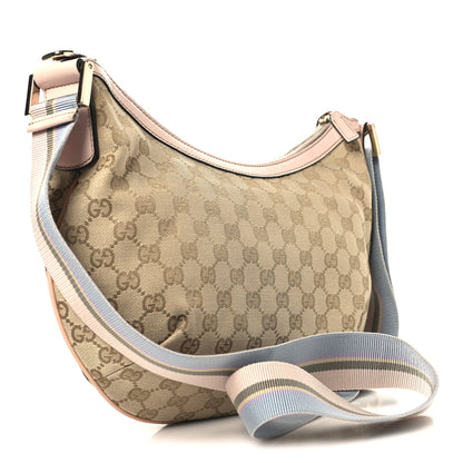 Gucci Monogram Web Medium Half Moon Hobo Gold Pink 3 of 10