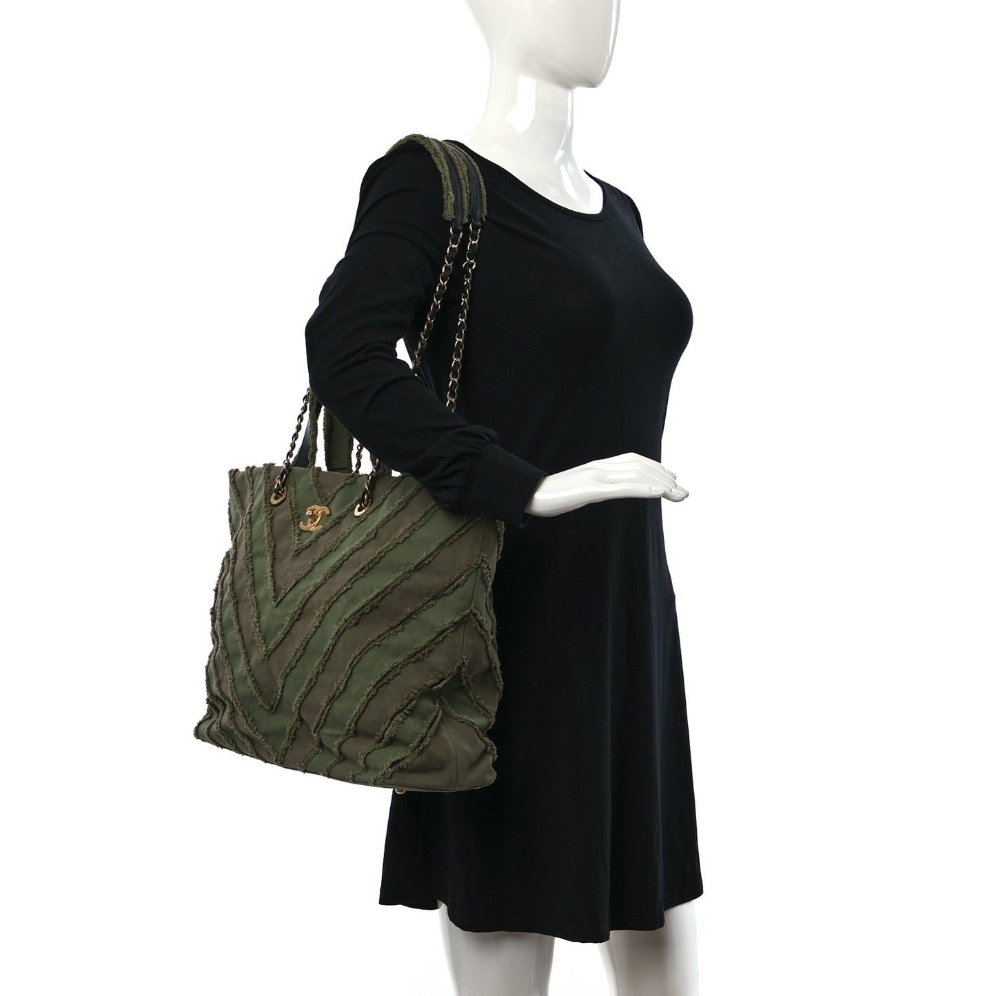Canvas Chevron Cuba Patchwork Shopper Tote Khaki