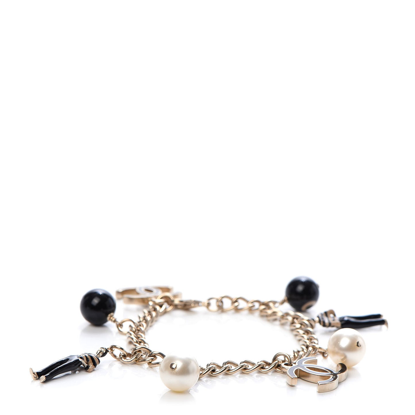 Pearl CC Charm Bracelet Black Gold