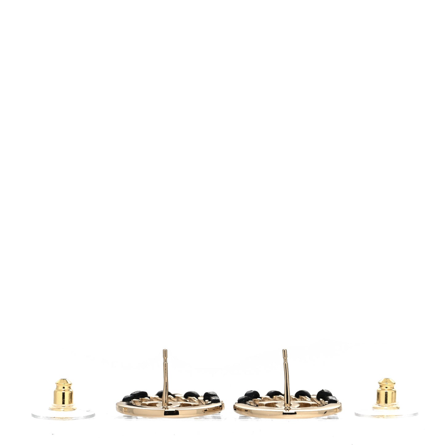 Lambskin Chain CC Round Earrings Gold Black