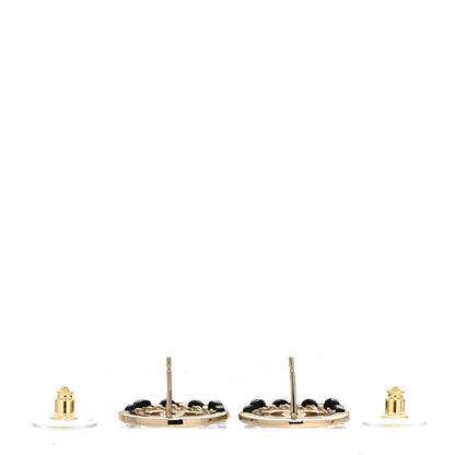 Chanel Lambskin Chain CC Round Earrings Gold Black 3 of 4
