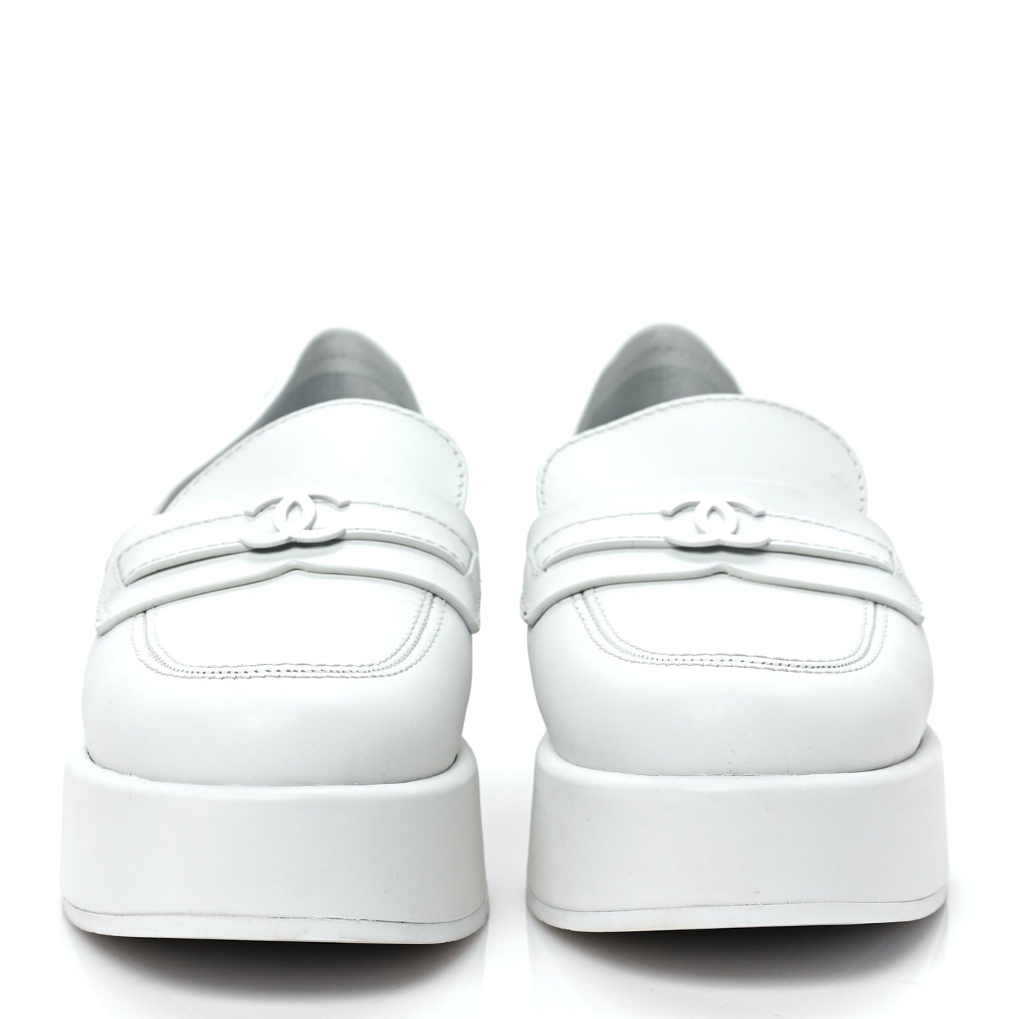 Calfskin CC Platform Loafers 37 White