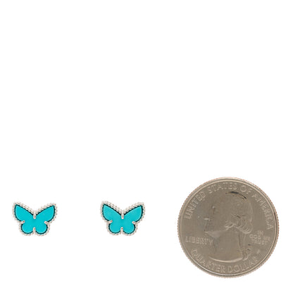 Van Cleef & Arpels 18K White Gold Turquoise Sweet Alhambra Butterfly Earrings 2 of 5