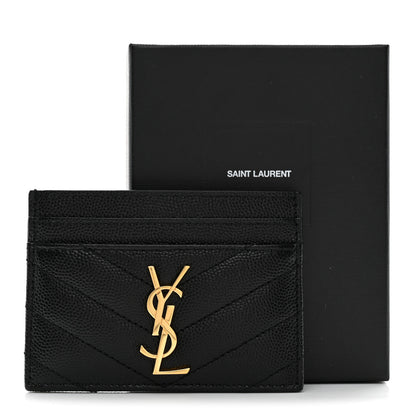 Saint Laurent Grain De Poudre Matelasse Chevron Monogram Credit Card Case Black 8 of 8