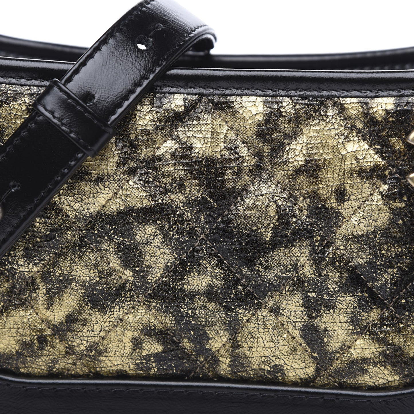 Metallic Crumpled Goatskin Quilted Small Gabrielle Hobo Black Gold