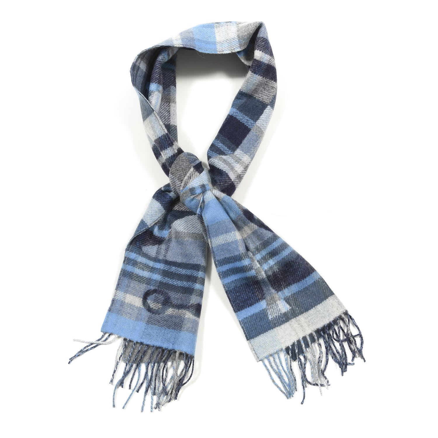 Hermes Cashmere HER-MES Tartan Muffler Ciel Gris Bleu Marine Ardoise 1 of 3