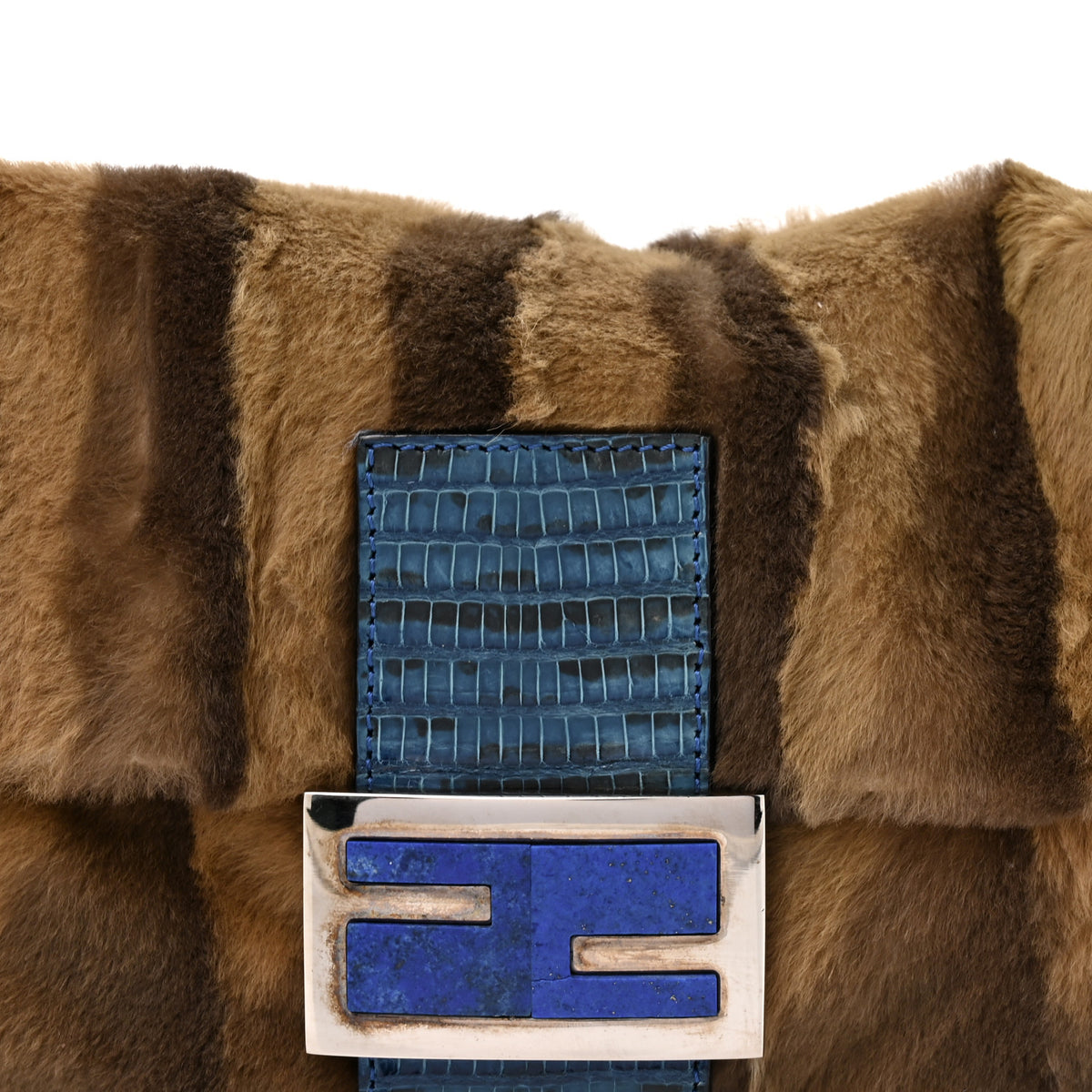Rabbit Fur Lizard Baguette Brown Blue