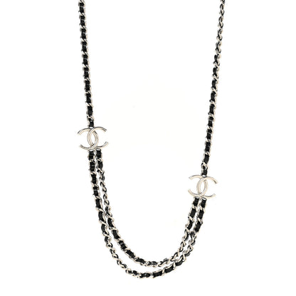 Chanel Metal Patent CC Double Chain Necklace Black Silver 1 of 6