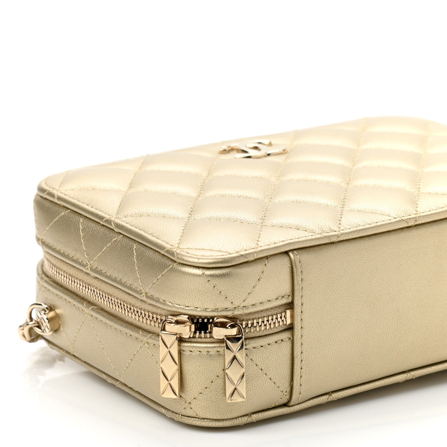 Chanel Metallic Lambskin Quilted Top Handle Vanity Case Gold 10 of 11