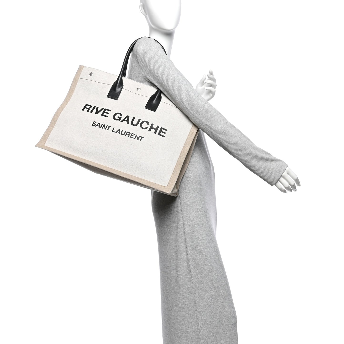 Linen Calfskin Small Rive Gauche Tote Optic White