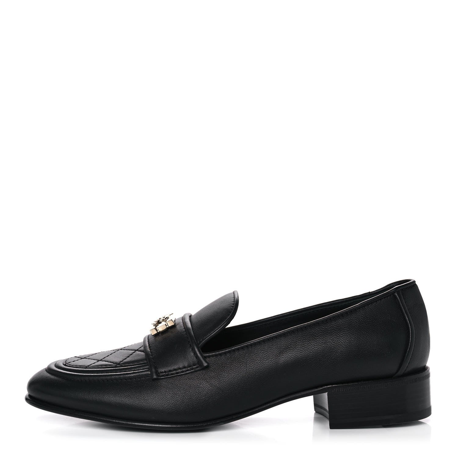 Chanel Lambskin Quilted Womens CC Loafers 39.5 Black 1 of 11