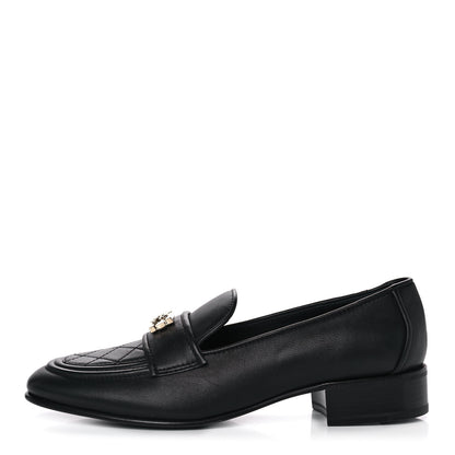 Chanel Lambskin Quilted Womens CC Loafers 39.5 Black 1 of 11