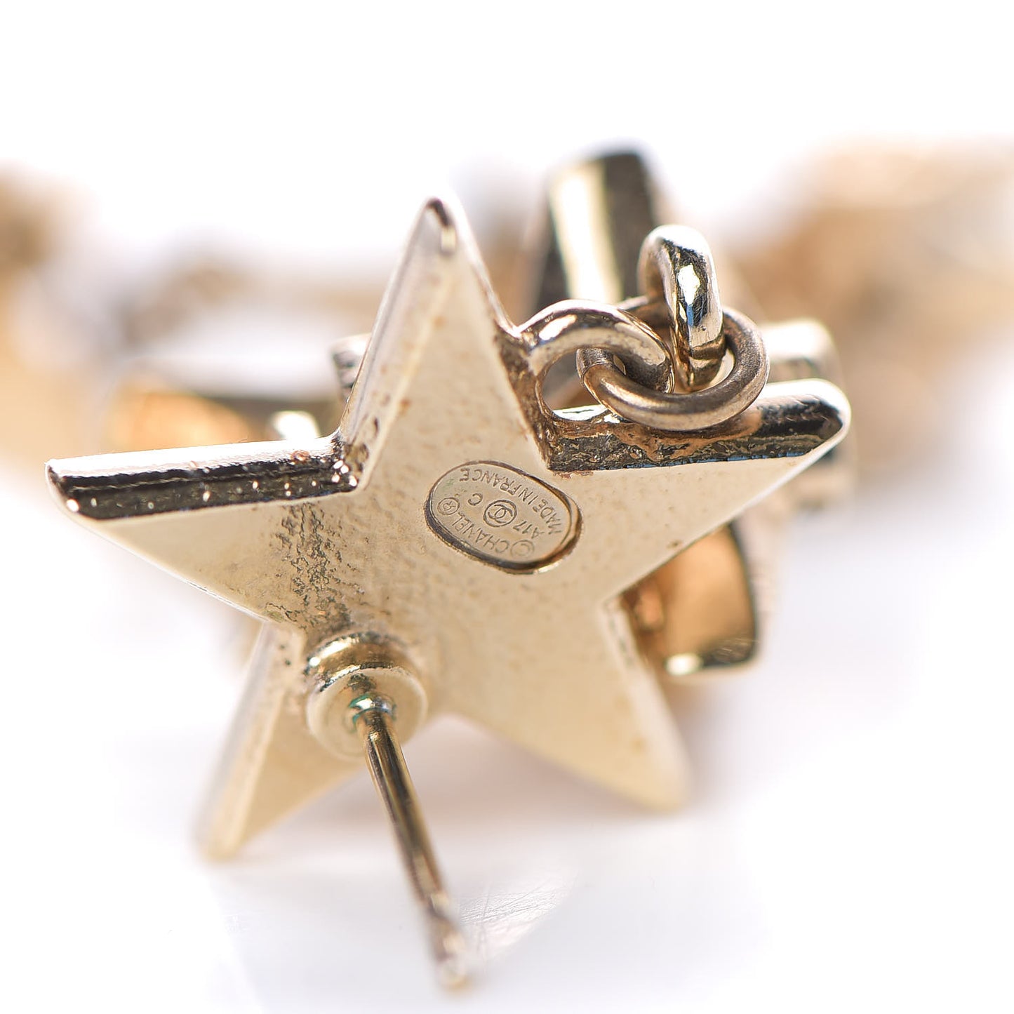 Metal CC Triple Star Drop Earrings Gold