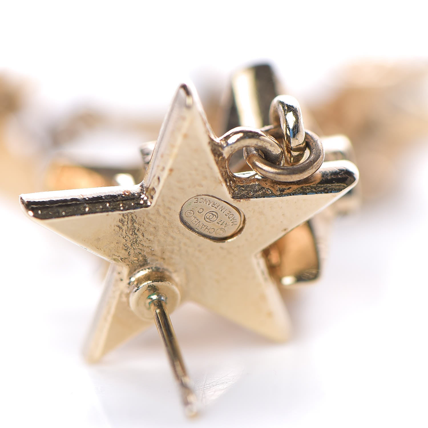 Chanel Metal CC Triple Star Drop Earrings Gold 3 of 3