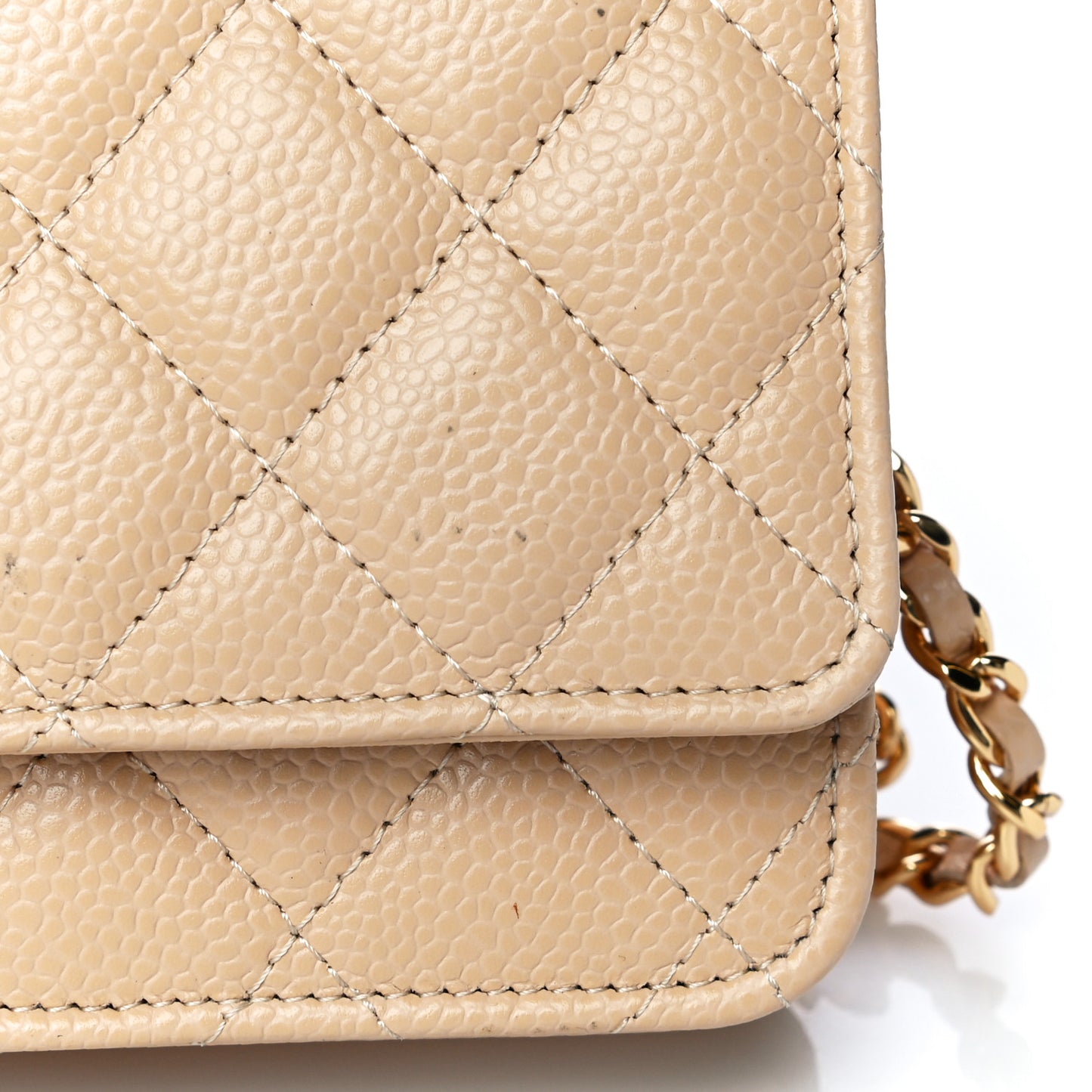 Caviar Quilted Wallet On Chain WOC Beige