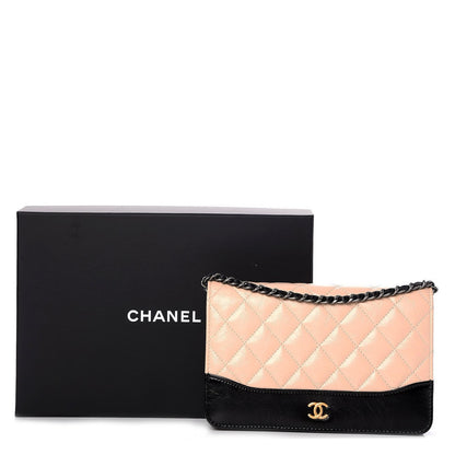 Chanel Aged Calfskin Quilted Gabrielle Wallet On Chain WOC Beige Black 9 of 9