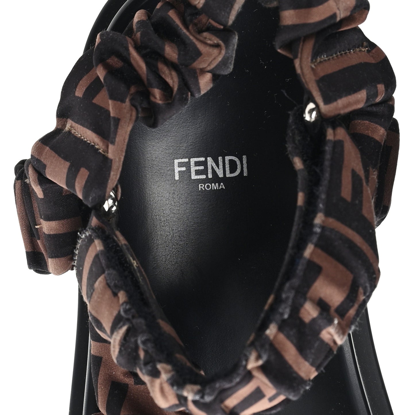 Satin FF Ruched Sandals 37 Tobacco Black