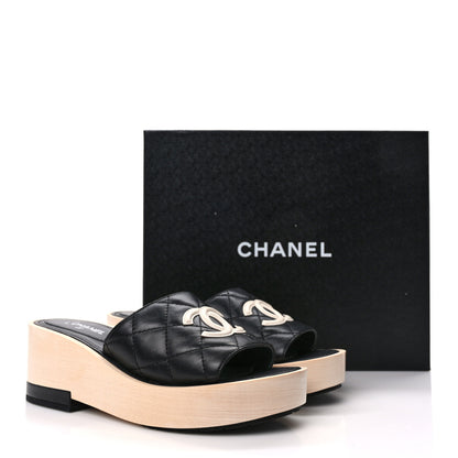 Chanel Lambskin CC Mule Sandals 37 Black Beige 9 of 9