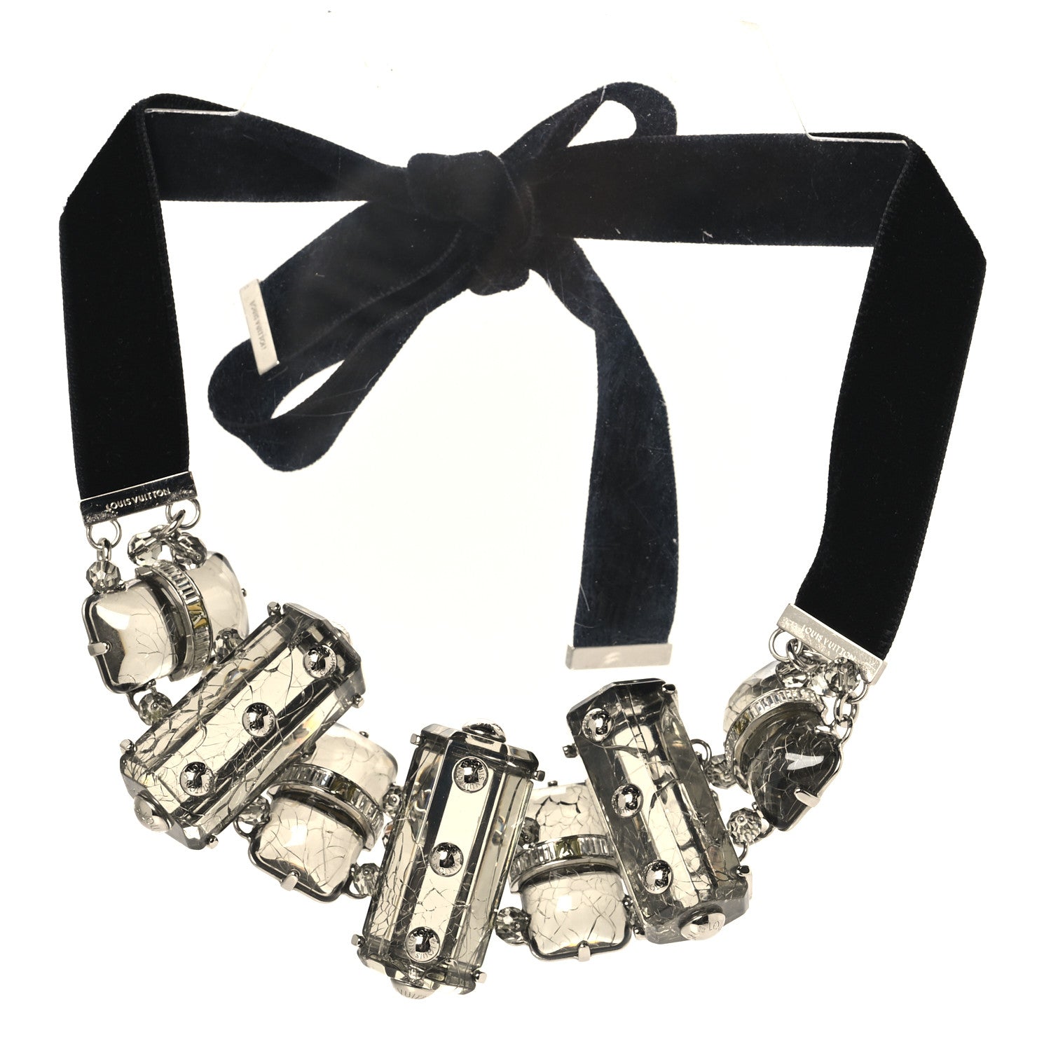 Louis Vuitton Velvet Resin Crystal Choker Necklace Black 1 of 5