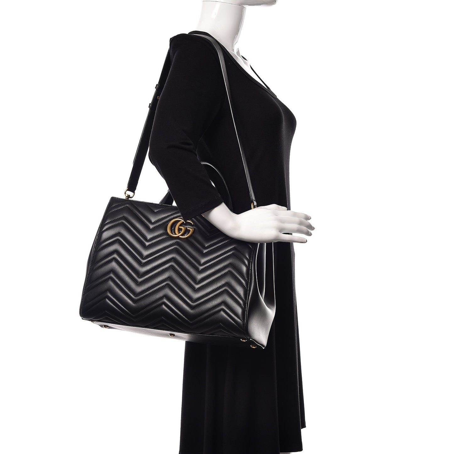 Calfskin Matelasse Medium GG Marmont Tote Black
