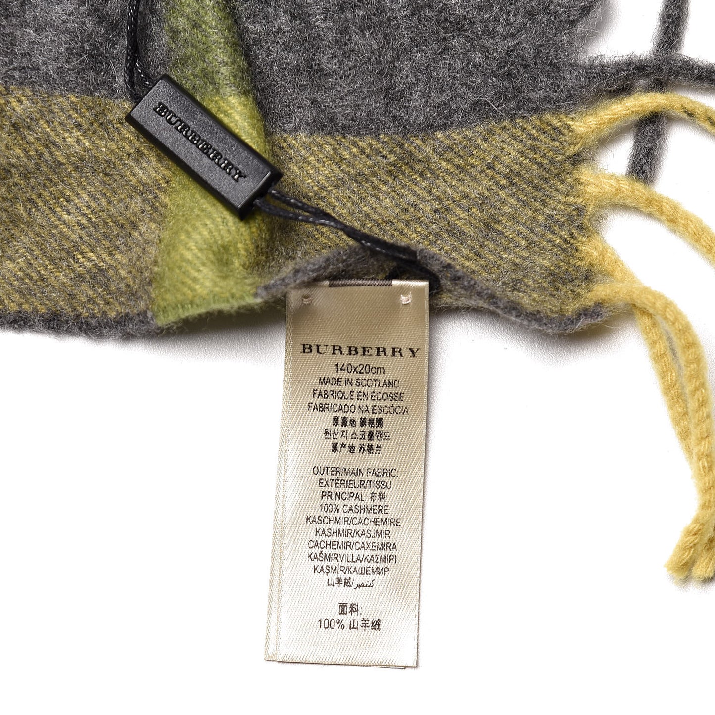 Cashmere Check Ruched Fringe Scarf Lemon Quartz