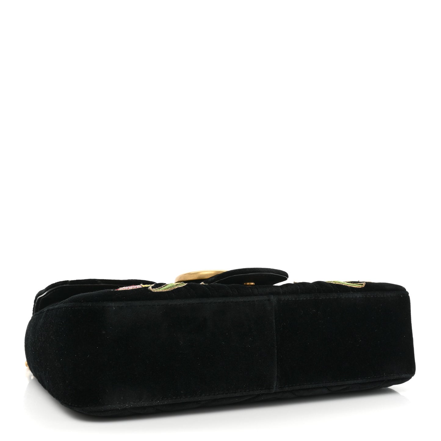 Velvet Matelasse Loved Embroidered Medium GG Marmont Shoulder Bag Black