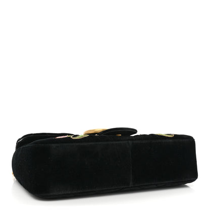 Gucci Velvet Matelasse Loved Embroidered Medium GG Marmont Shoulder Bag Black 4 of 9