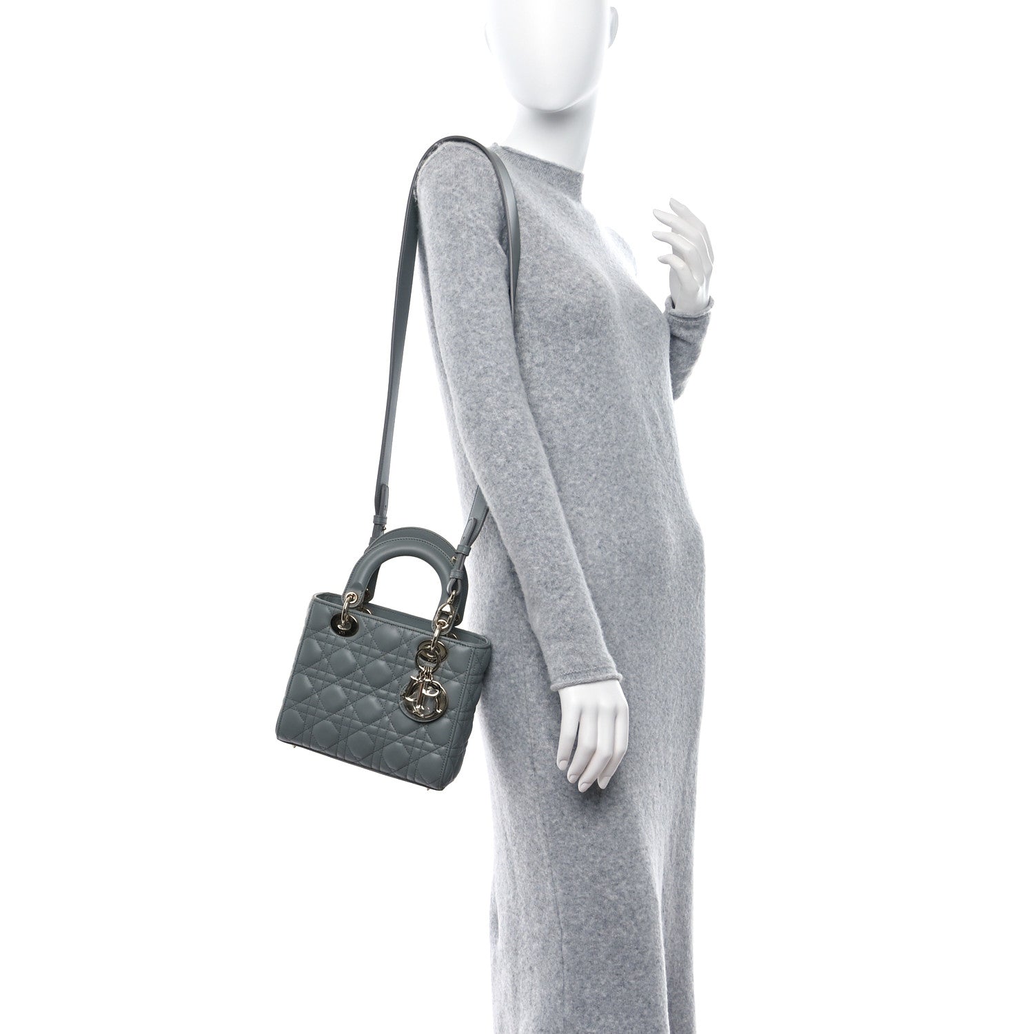 Christian Dior Lambskin Cannage Small My ABCDior Lady Dior Grey 2 of 11