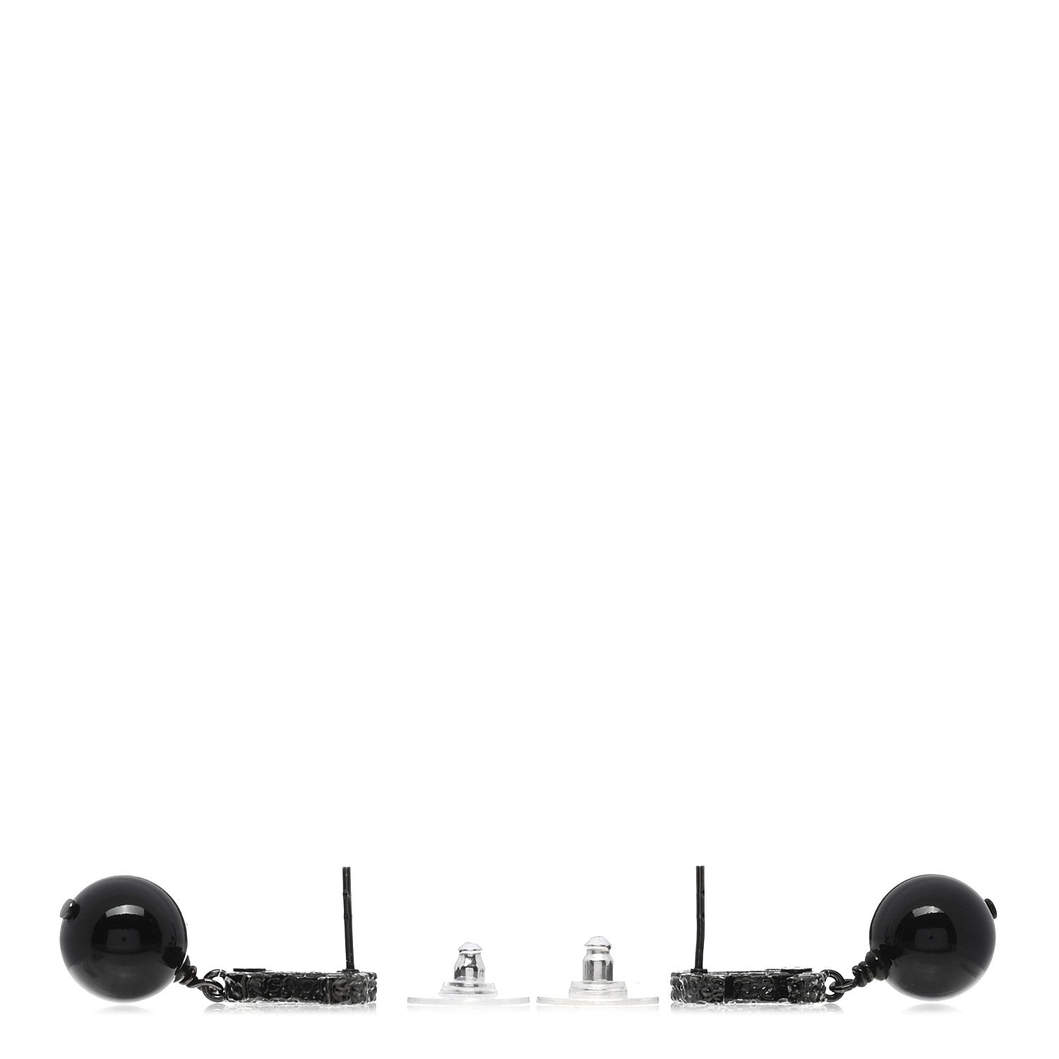 Chanel Pearl Bead CC Drop Camelia Earrings Black 3 of 4