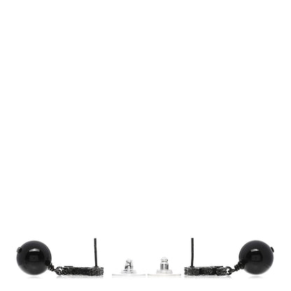 Chanel Pearl Bead CC Drop Camelia Earrings Black 3 of 4
