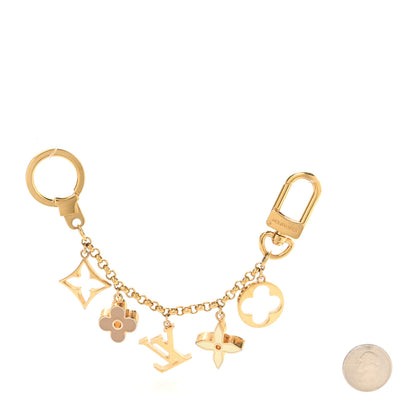 Louis Vuitton Brass Enamel Fleur De Monogram Bag Charm Chain Gold 2 of 3