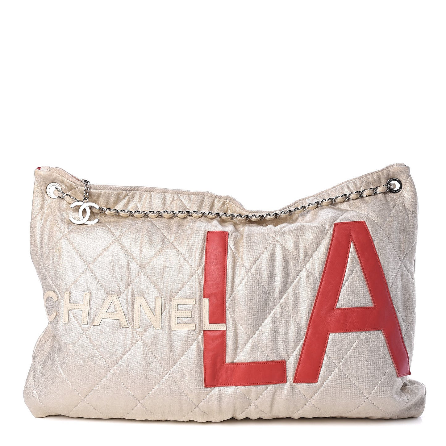 Metallic Jersey Quilted LA Tote Light Beige