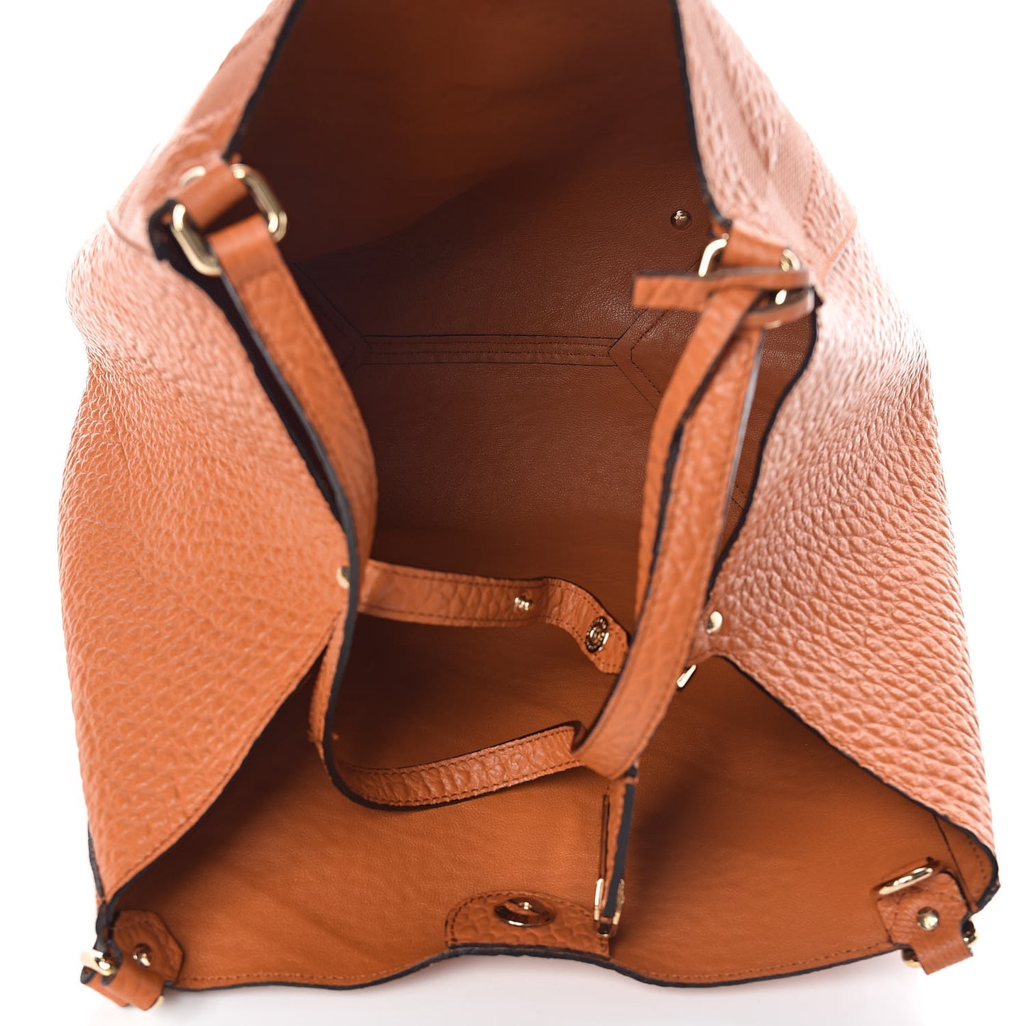Signature Grain Calfskin Check Embossed Small Canterbury Tote Copper Orange
