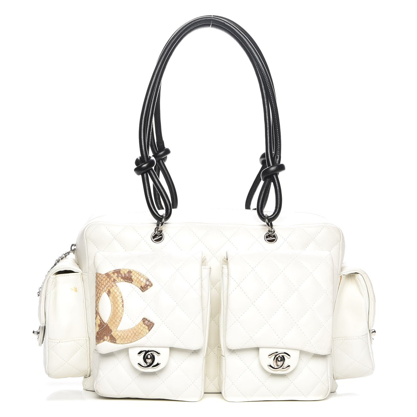 Calfskin Python Quilted Large Cambon Multipocket Reporter White